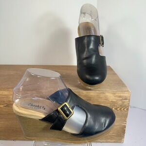 Cheeks Fit Body Wedge Heel Mules Size 6.5-7 Cushioned Comfort Clogs Academia Y2K